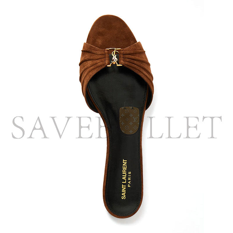 YSL CASSANDRE SUEDE SLIDES 